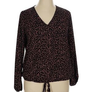 West Kei Black Blouse with Pink Pattern
